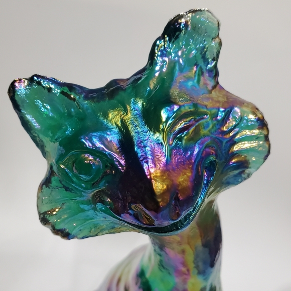 Fenton 11" Winking Alley Cat Emerald Forest Green Iridescent Art Glass Sculpture - Picture 11 of 14